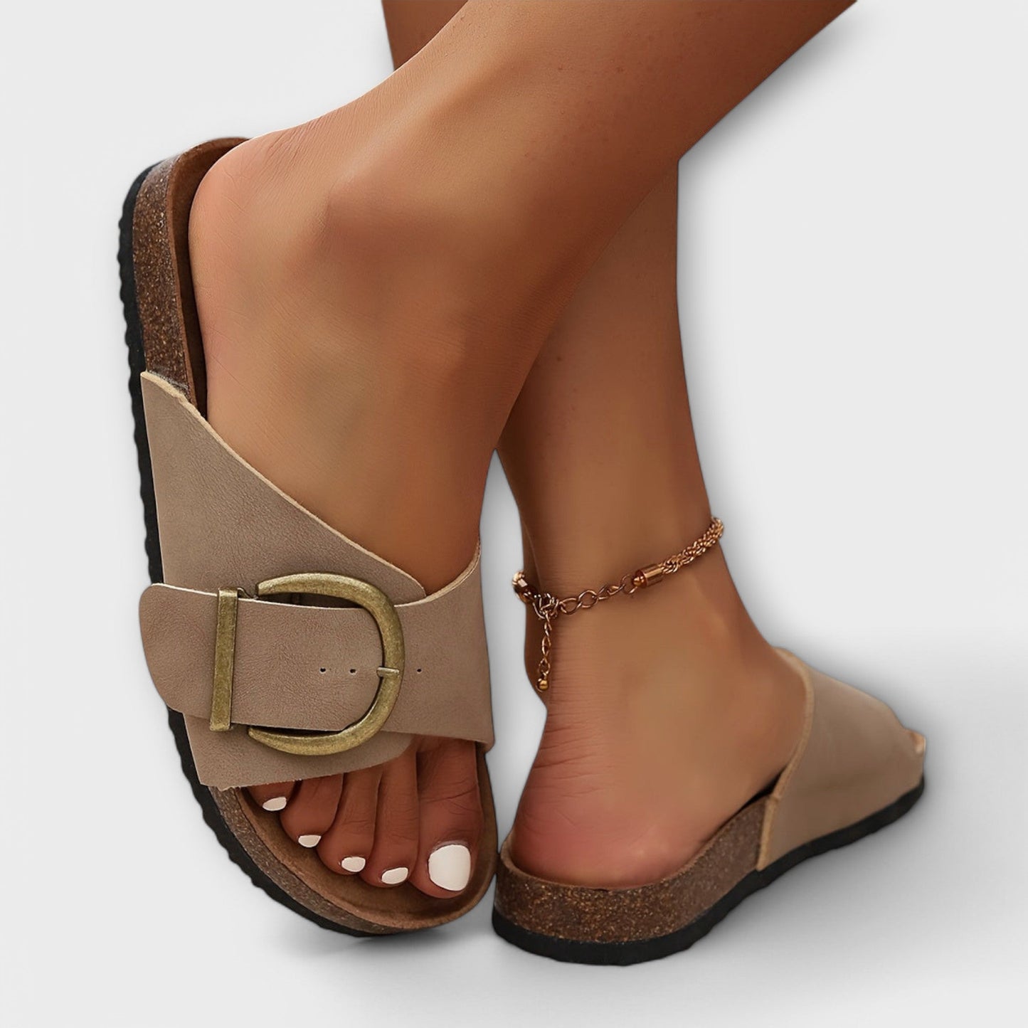 Nanni - Damen Kork Pantolettes mit Schnallenriemen Design 