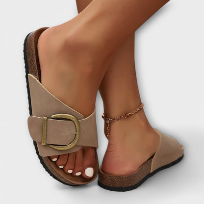 Nanni - Damen Kork Pantolettes mit Schnallenriemen Design 