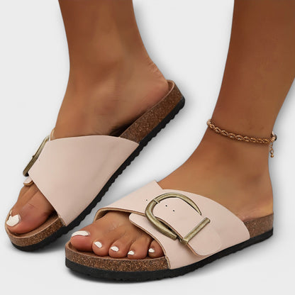 Nanni - Damen Kork Pantolettes mit Schnallenriemen Design 