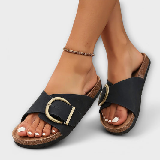 Nanni - Damen Kork Pantolettes mit Schnallenriemen Design 