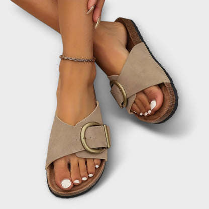 Nanni - Damen Kork Pantolettes mit Schnallenriemen Design 