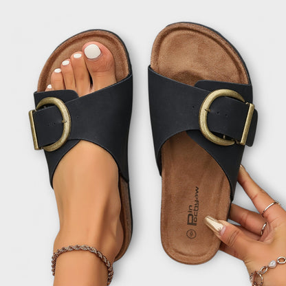 Nanni - Damen Kork Pantolettes mit Schnallenriemen Design 