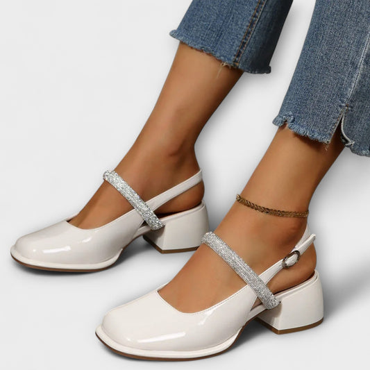 Efter - Mary Janes med Glitzer-Riemen och Blockabsatz 