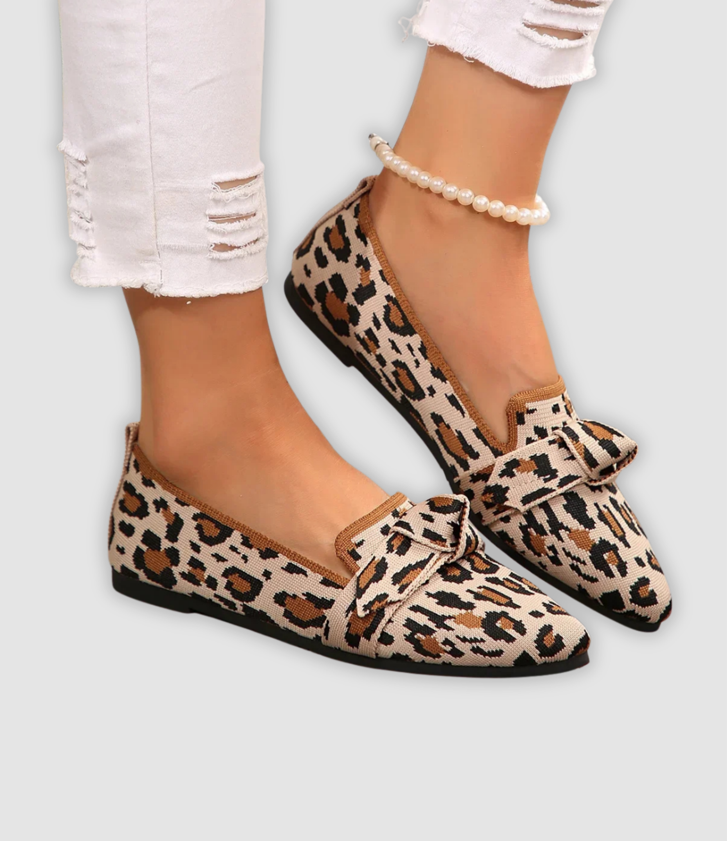 Oliven - Bequeme Strick-Loafers med Schleifendetail 