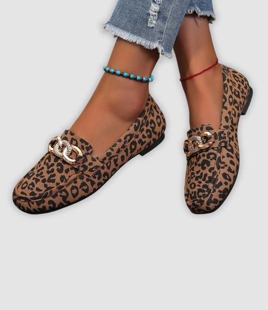 Jade - Lädermockasiner med Leopardmönster 