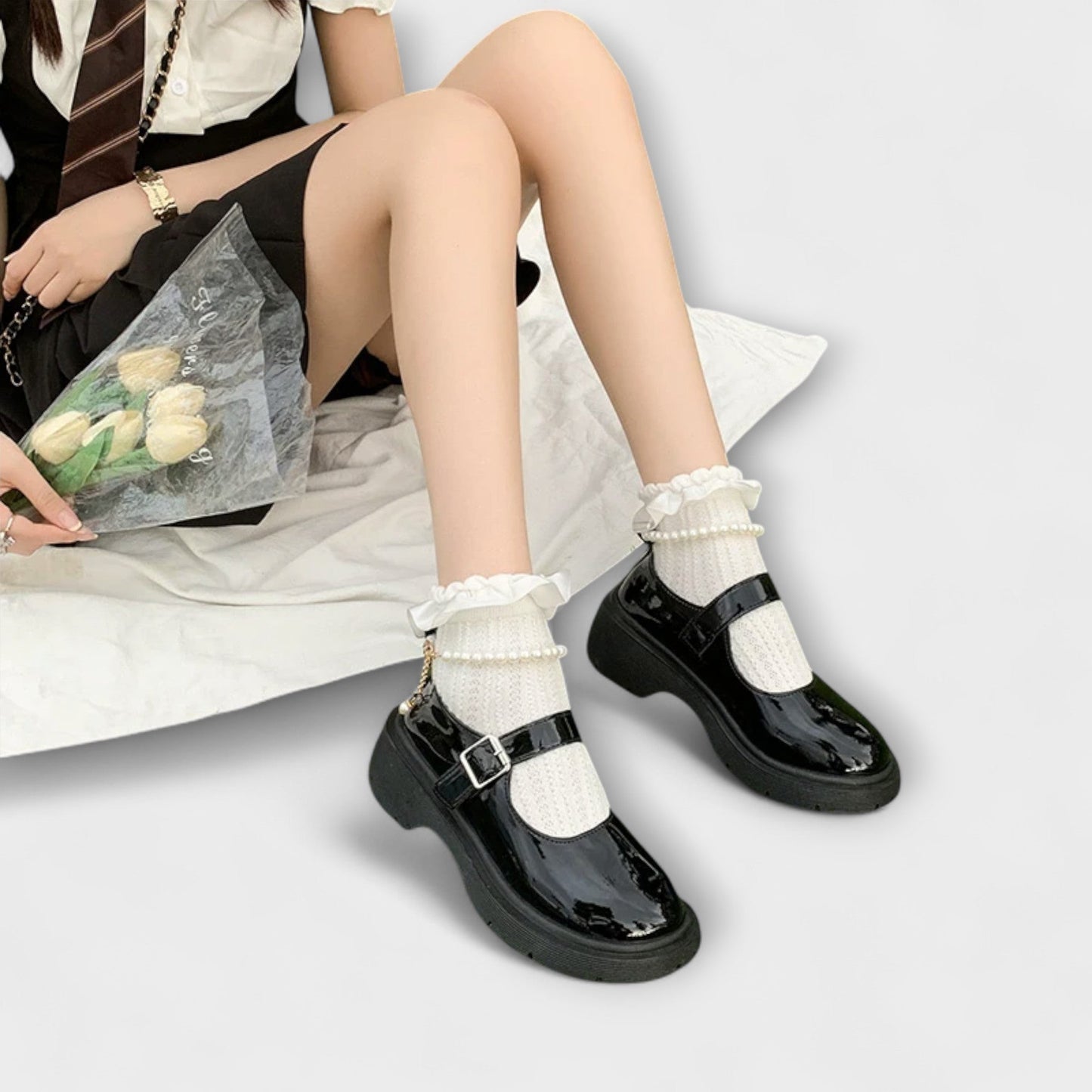 Pearl - Luxus Perlen Mary Jane Läder Schuhe