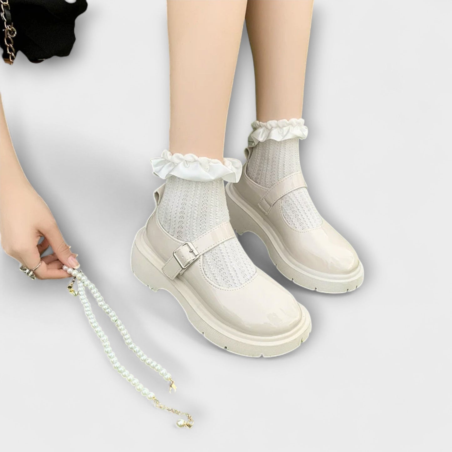 Pearl - Luxus Perlen Mary Jane Läder Schuhe
