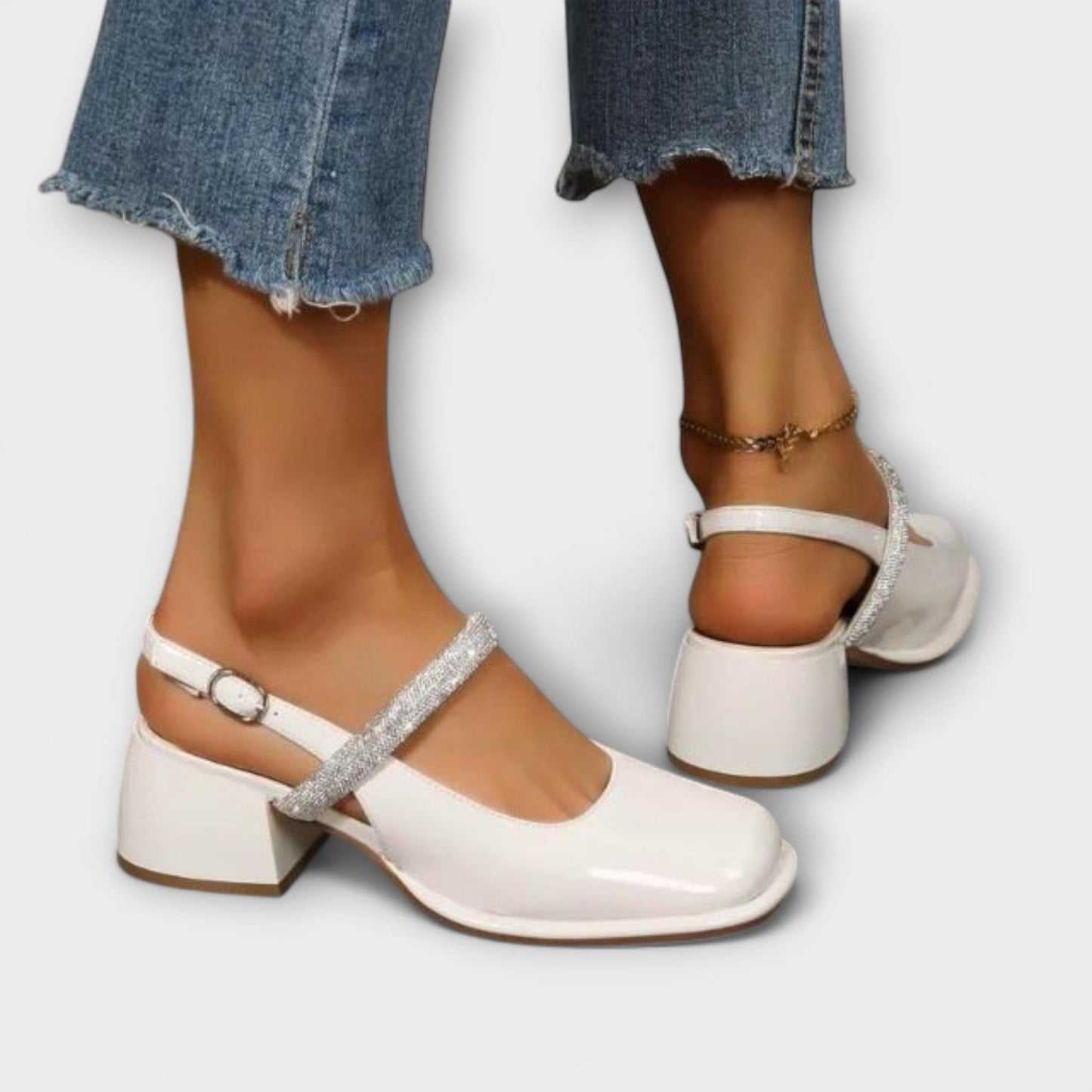 Efter - Mary Janes med Glitzer-Riemen och Blockabsatz 