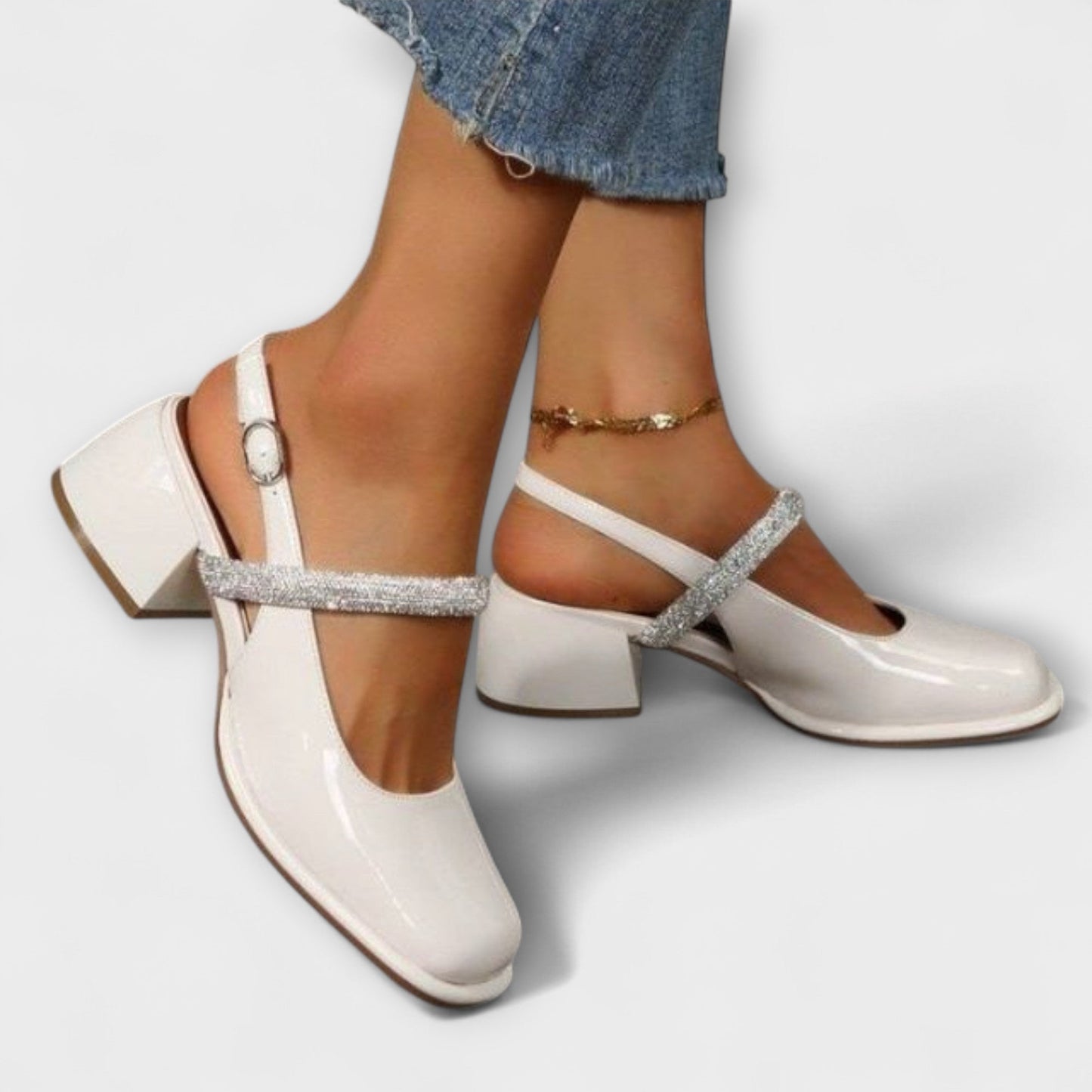 Efter - Mary Janes med Glitzer-Riemen och Blockabsatz 