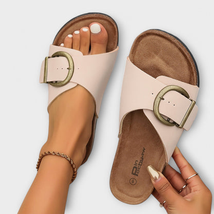 Nanni - Damen Kork Pantolettes mit Schnallenriemen Design 