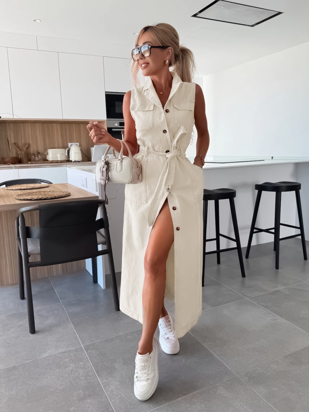 Hanna | Ärmlös lång jeansklänning